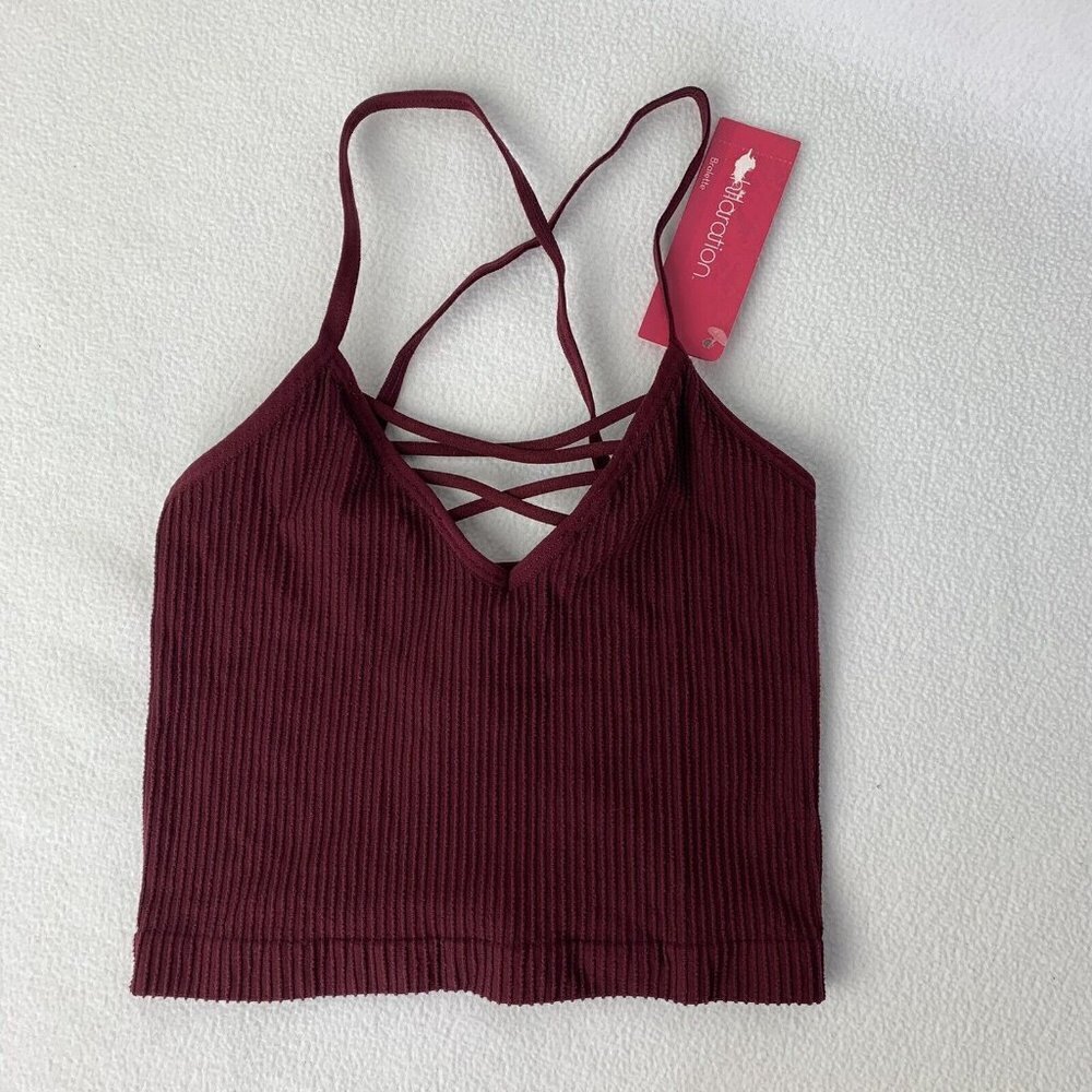Xhilaration Bralette Xsmall No Wire Strappy Unlined Ribbed Burgundy Red NWT